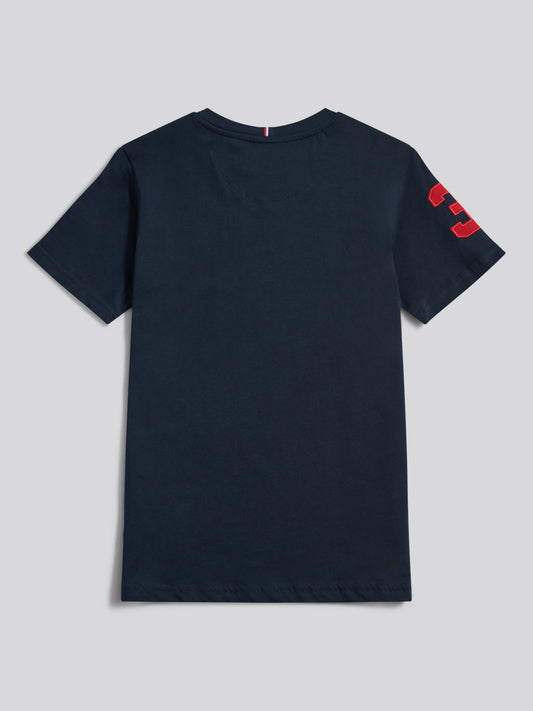Boys Player 3 T-Shirt in Dark Sapphire Navy / Haute Red DHM