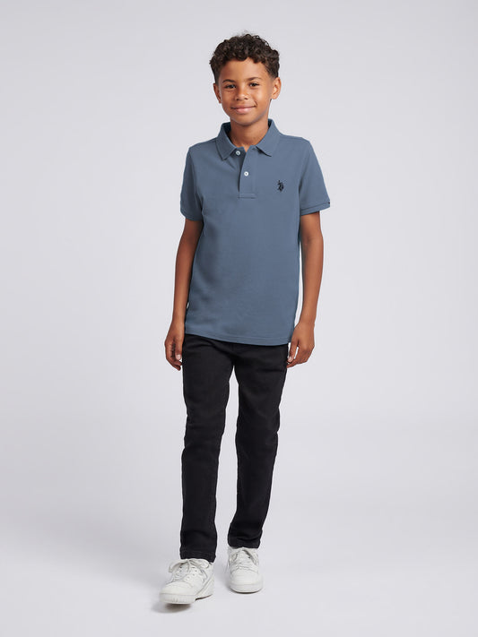 Boys Double Horsemen Polo Shirt in Vintage Indigo