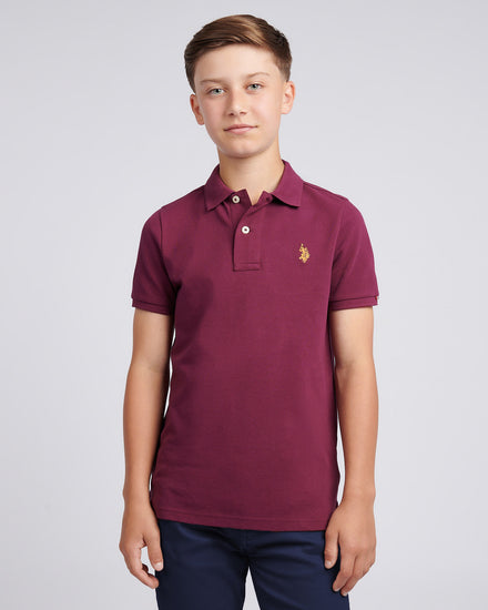 Boys Double Horsemen Polo Shirt Grape Wine