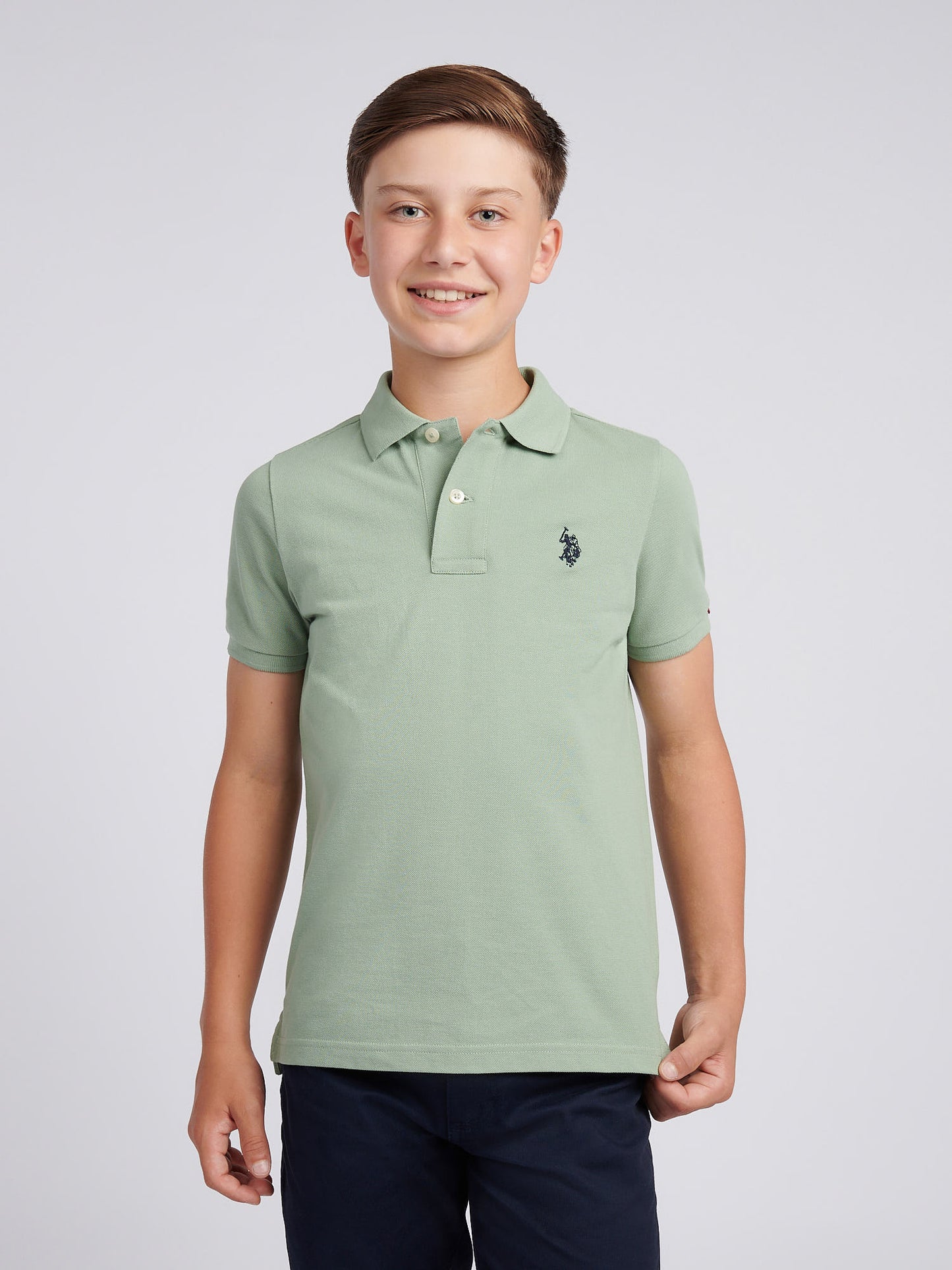 Boys Double Horsemen Polo Shirt in Iceberg Green