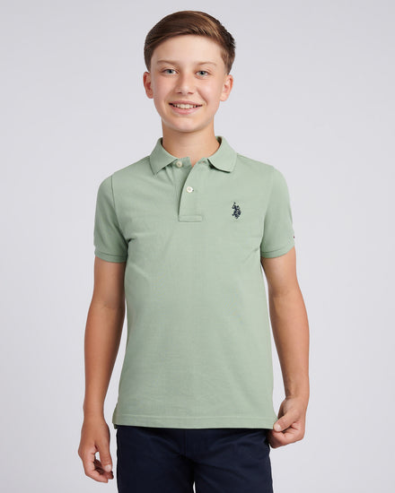 Boys Double Horsemen Polo Shirt in Iceberg Green