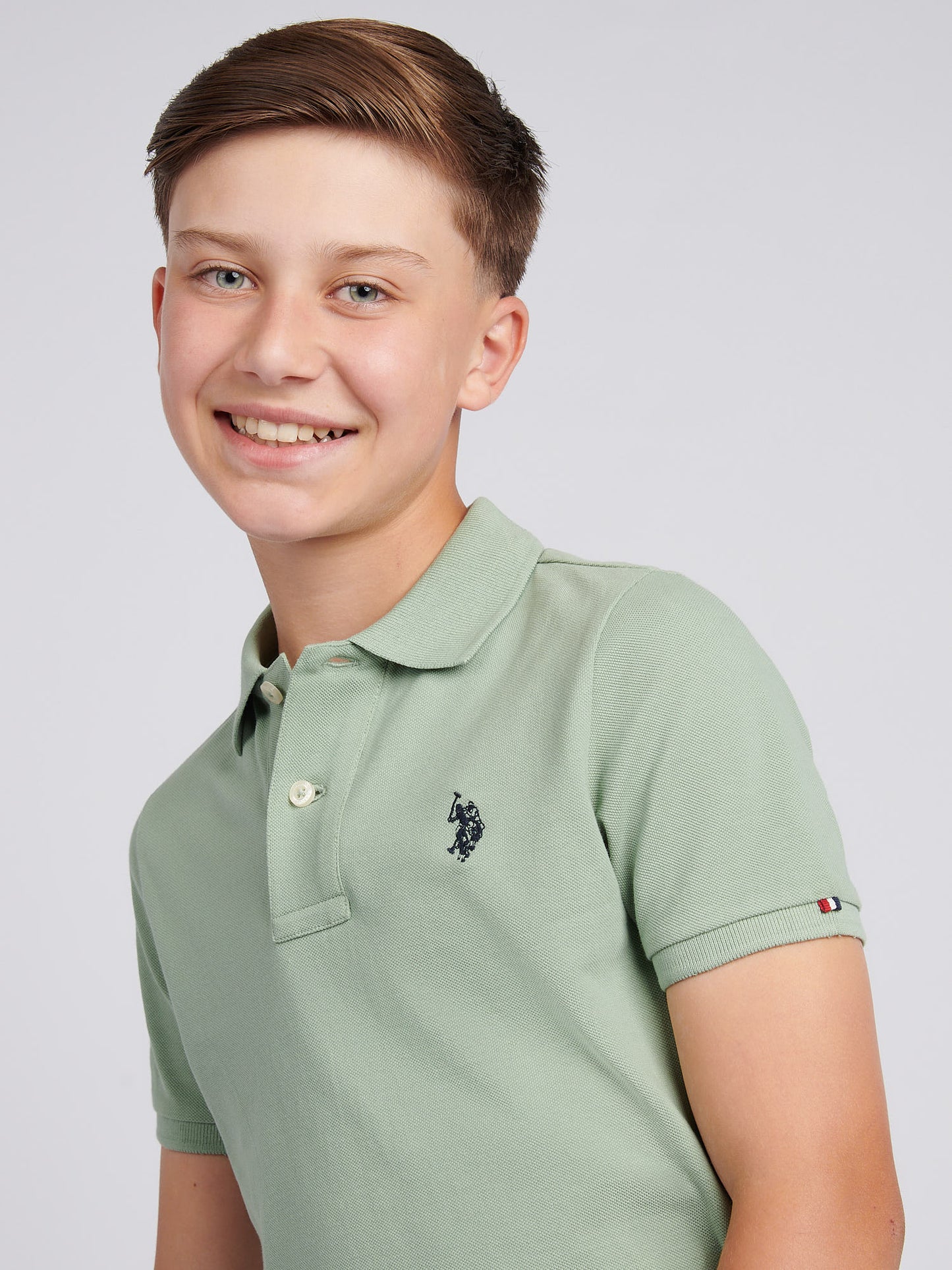 Boys Double Horsemen Polo Shirt in Iceberg Green