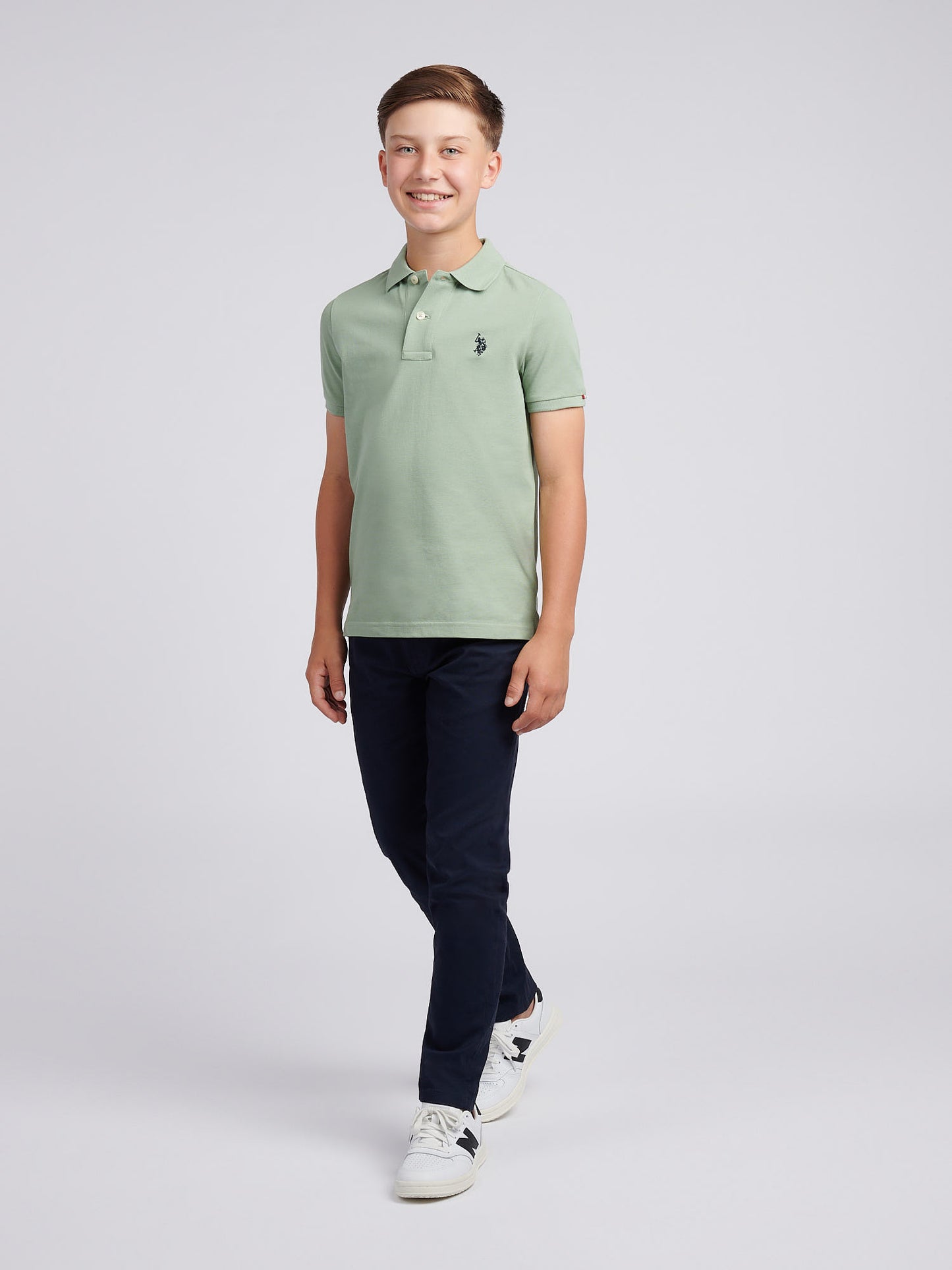 Boys Double Horsemen Polo Shirt in Iceberg Green
