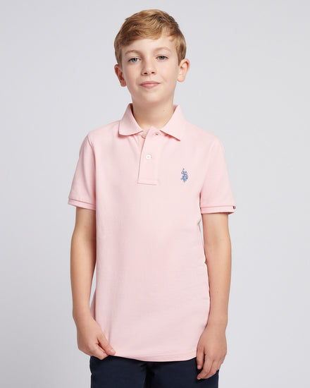 Boys Double Horsemen Polo Shirt in Tickled Pink