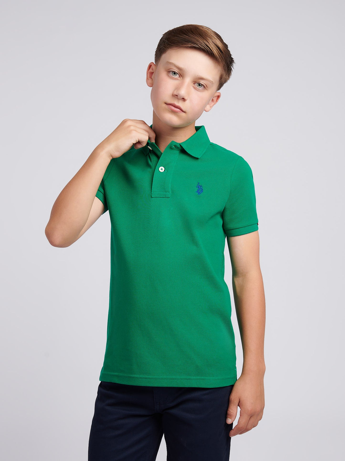 Boys Double Horsemen Polo Shirt in Lush Meadow