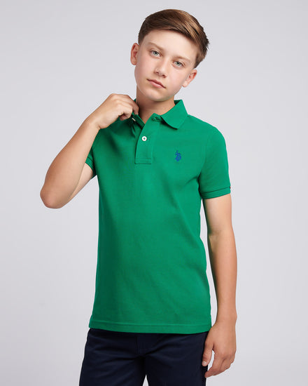 Boys Double Horsemen Polo Shirt in Lush Meadow
