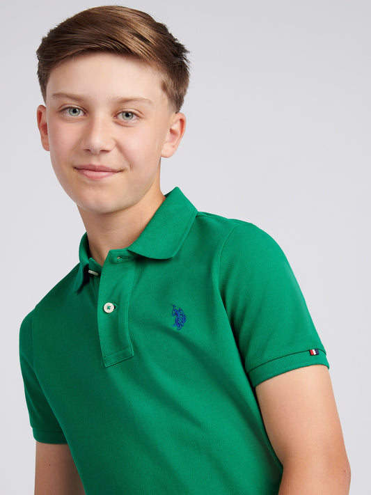 Boys Double Horsemen Polo Shirt in Lush Meadow