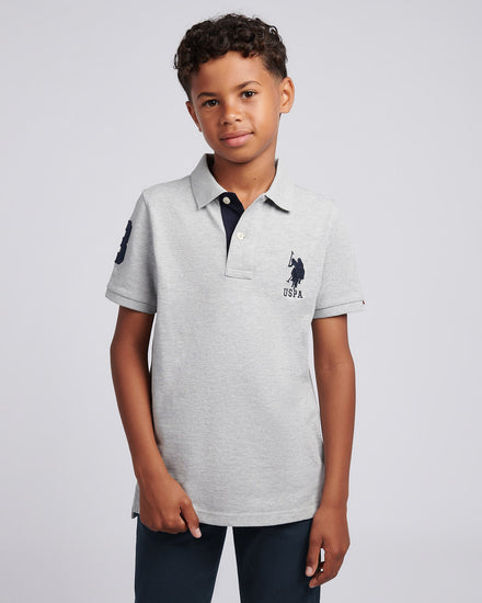 Boys Player 3 Polo Shirt in Mid Grey Marl