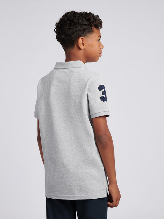 Boys Player 3 Polo Shirt in Mid Grey Marl