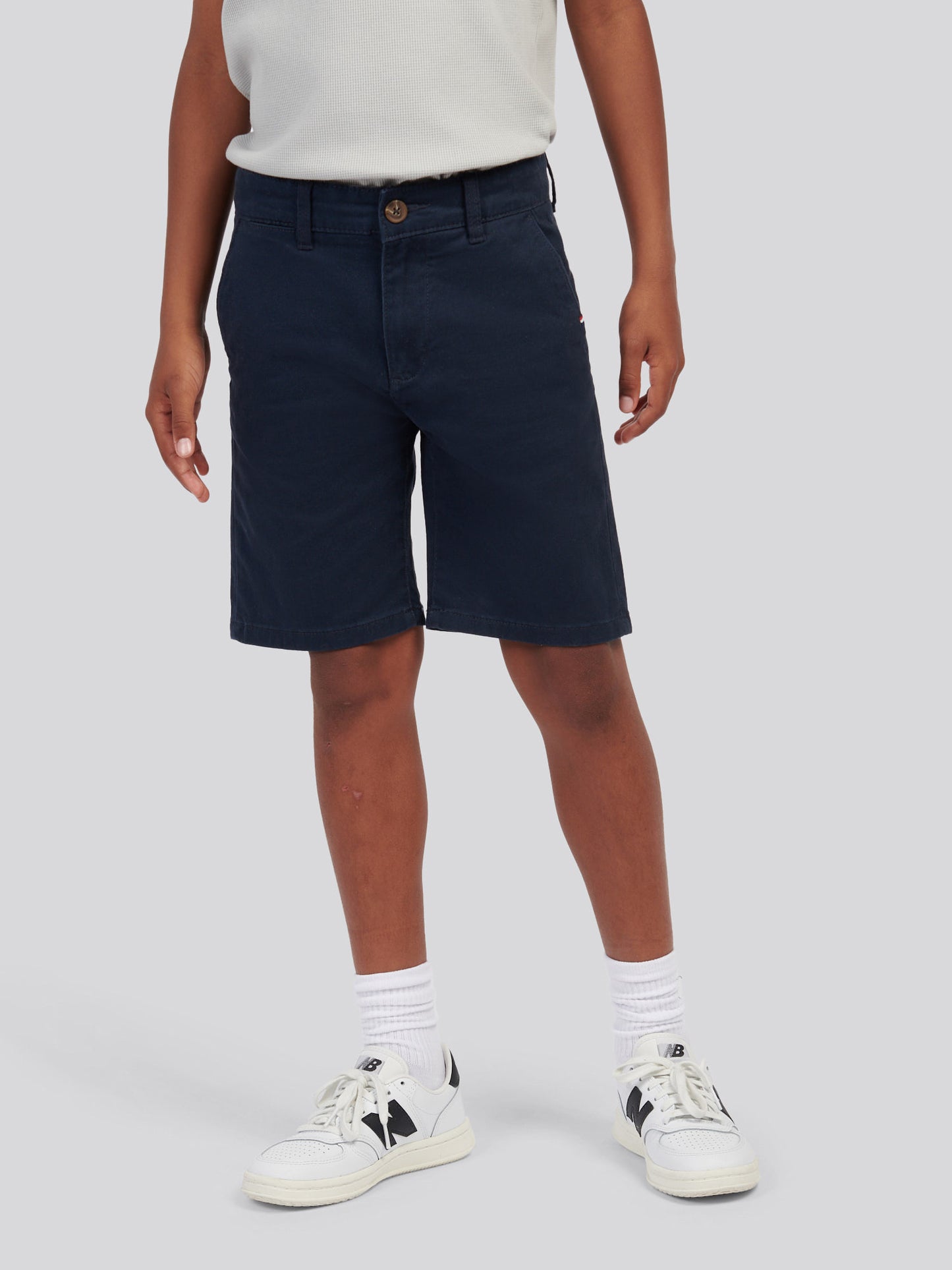 Boys Classic Chino Short in Dark Sapphire Navy / Haute Red DHM
