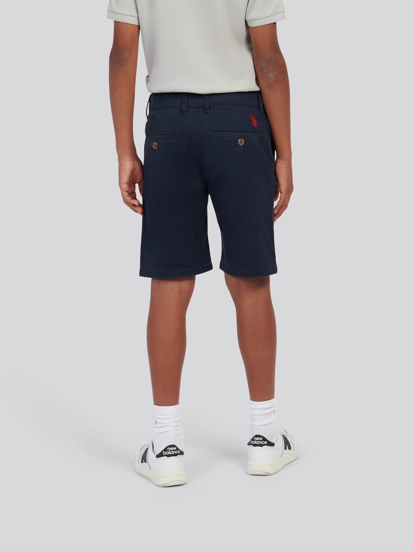 Boys Classic Chino Short in Dark Sapphire Navy / Haute Red DHM