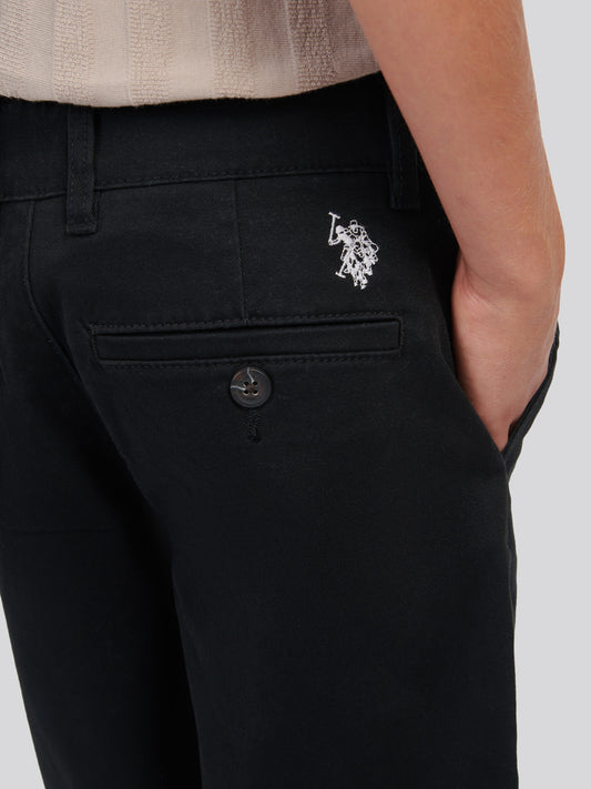 Boys Classic Chino Short in Black Bright White DHM