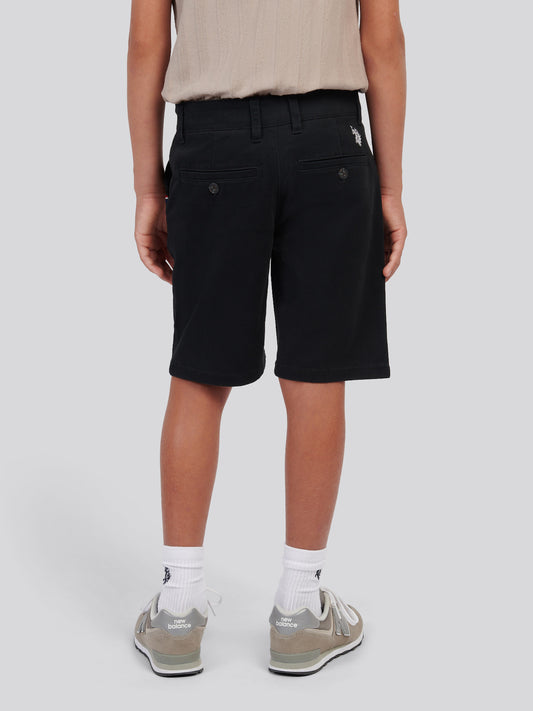 Boys Classic Chino Short in Black Bright White DHM