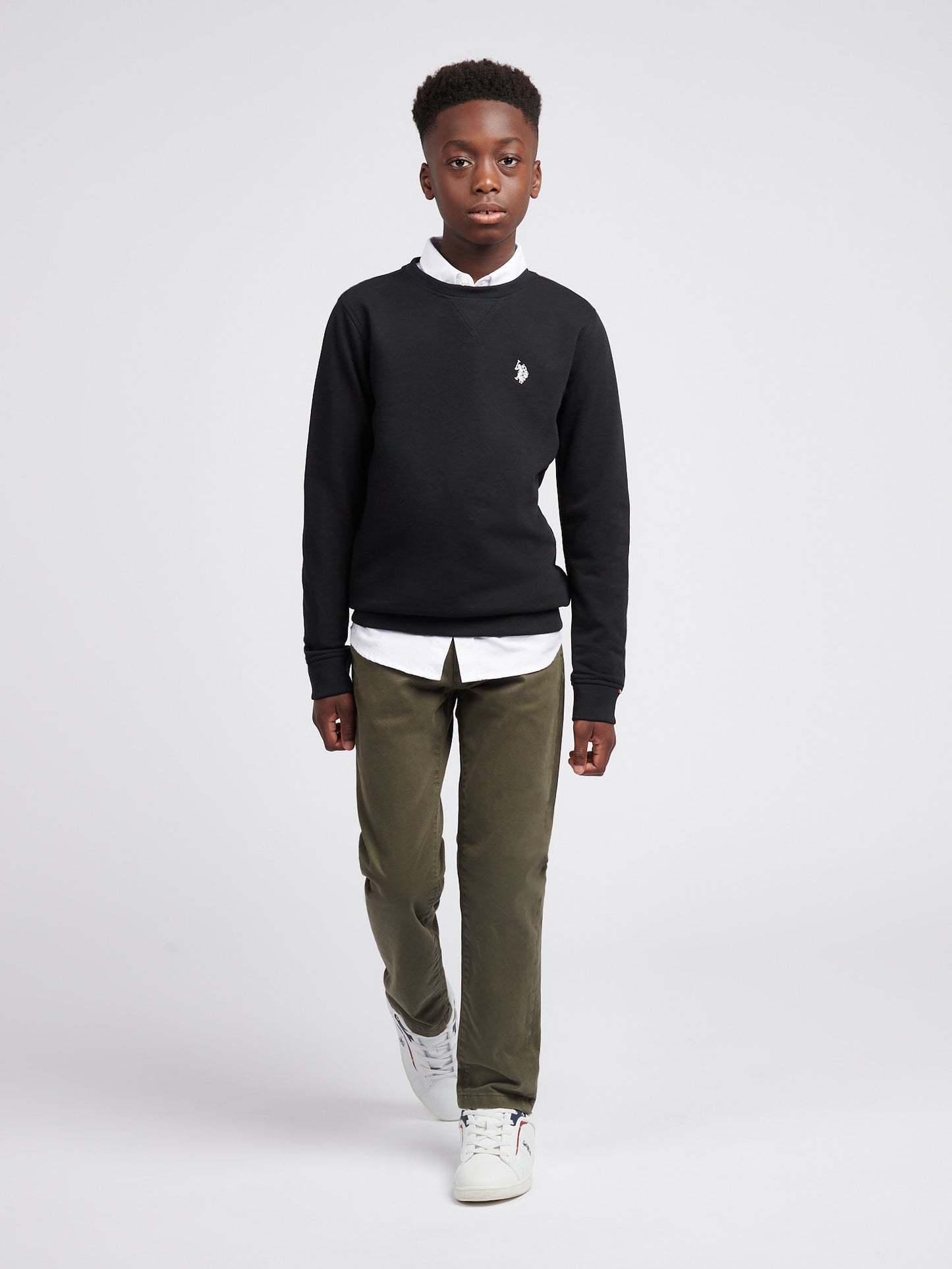 Boys Double Horsemen Crew in Black Bright White DHM
