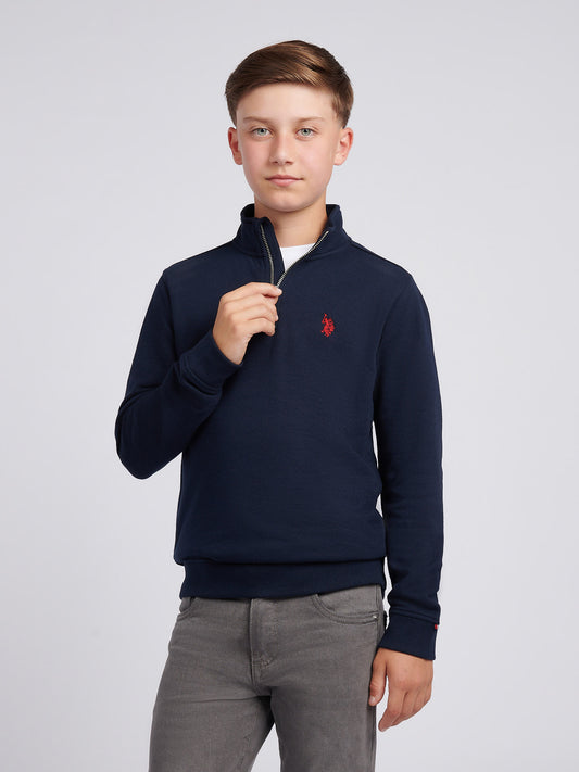 Boys Double Horsemen ¼ Zip in Dark Sapphire Navy / Haute Red DHM