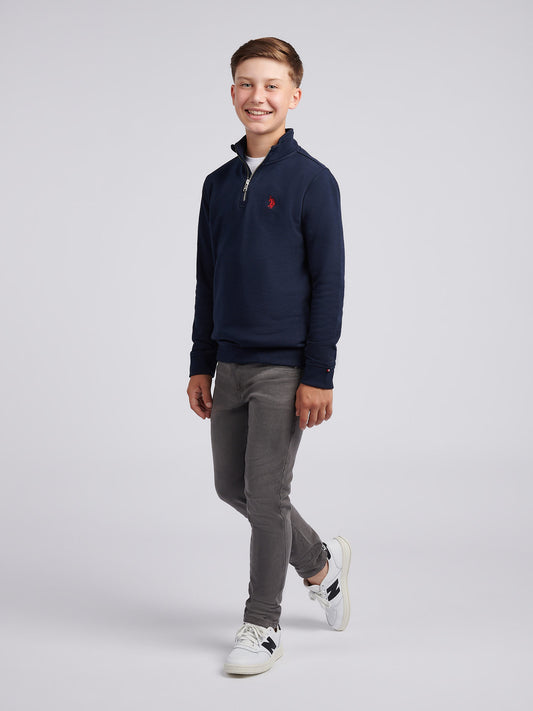 Boys Double Horsemen ¼ Zip in Dark Sapphire Navy / Haute Red DHM