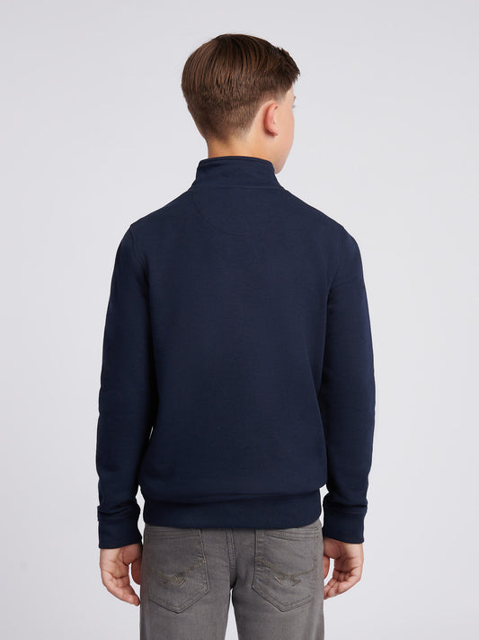 Boys Double Horsemen ¼ Zip in Dark Sapphire Navy / Haute Red DHM