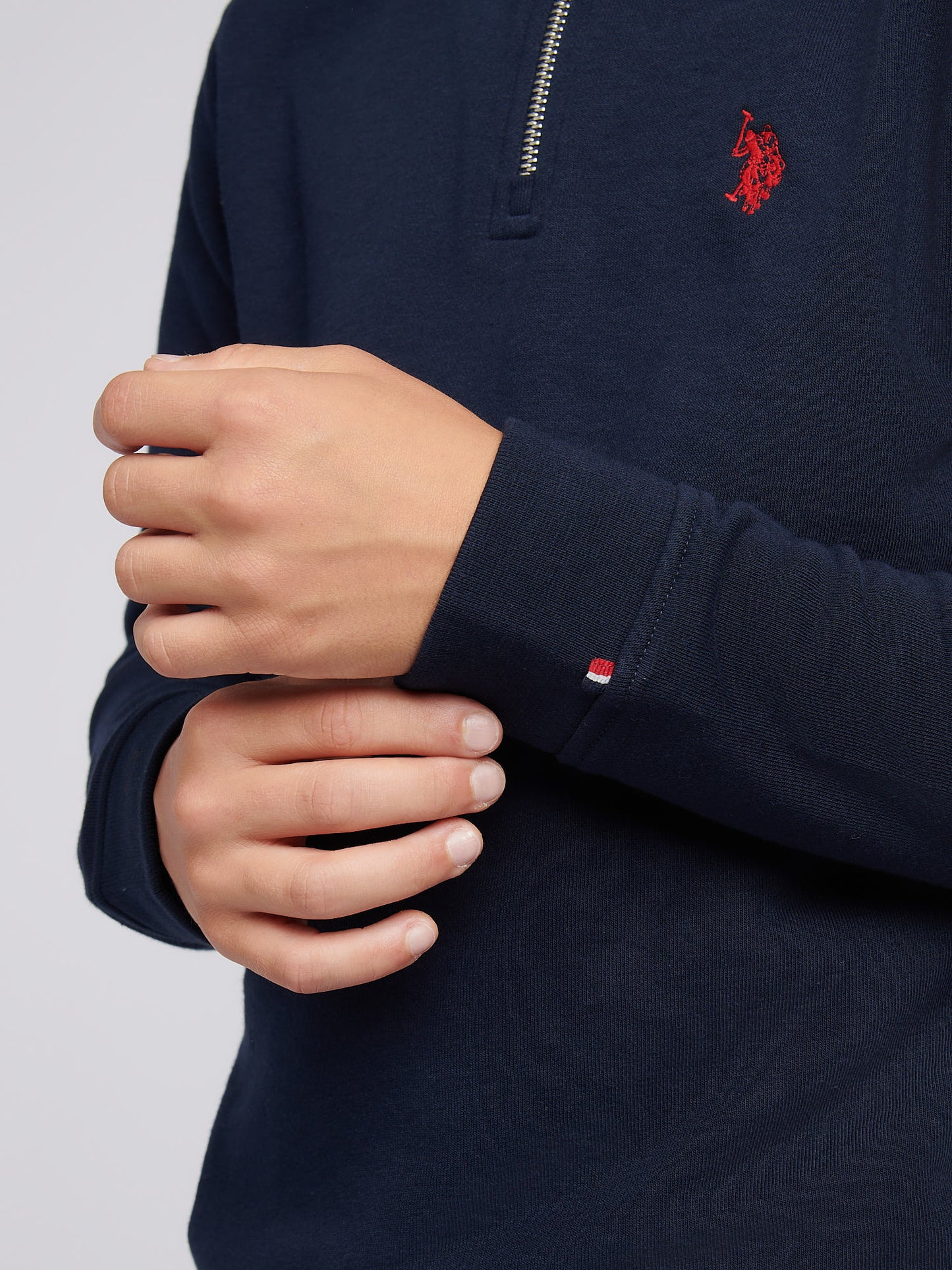 Boys Double Horsemen ¼ Zip in Dark Sapphire Navy / Haute Red DHM