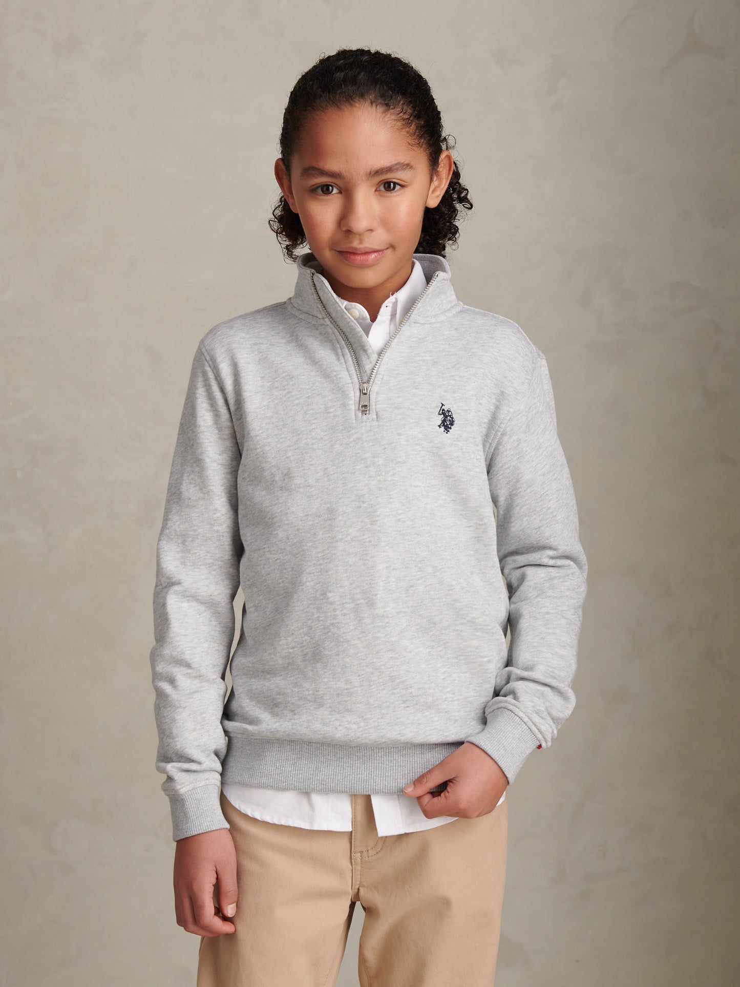 Boys Double Horsemen ¼ Zip in Mid Grey Marl