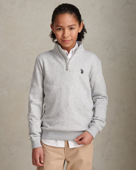 Boys Double Horsemen ¼ Zip in Mid Grey Marl