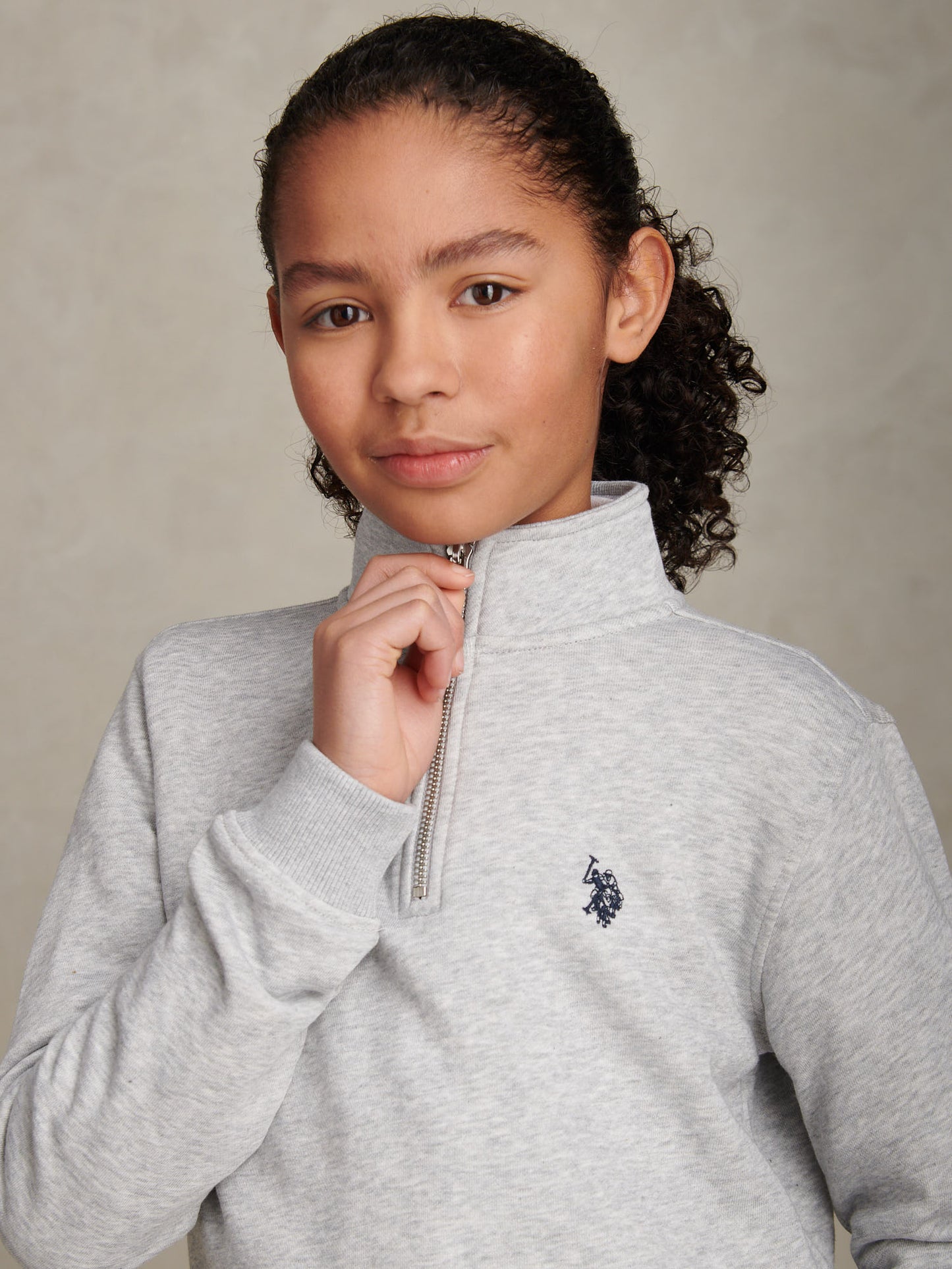 Boys Double Horsemen ¼ Zip in Mid Grey Marl