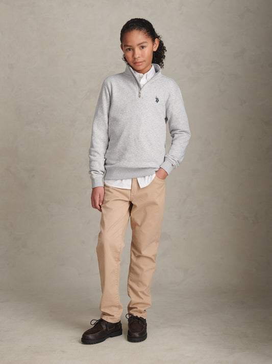 Boys Double Horsemen ¼ Zip in Mid Grey Marl