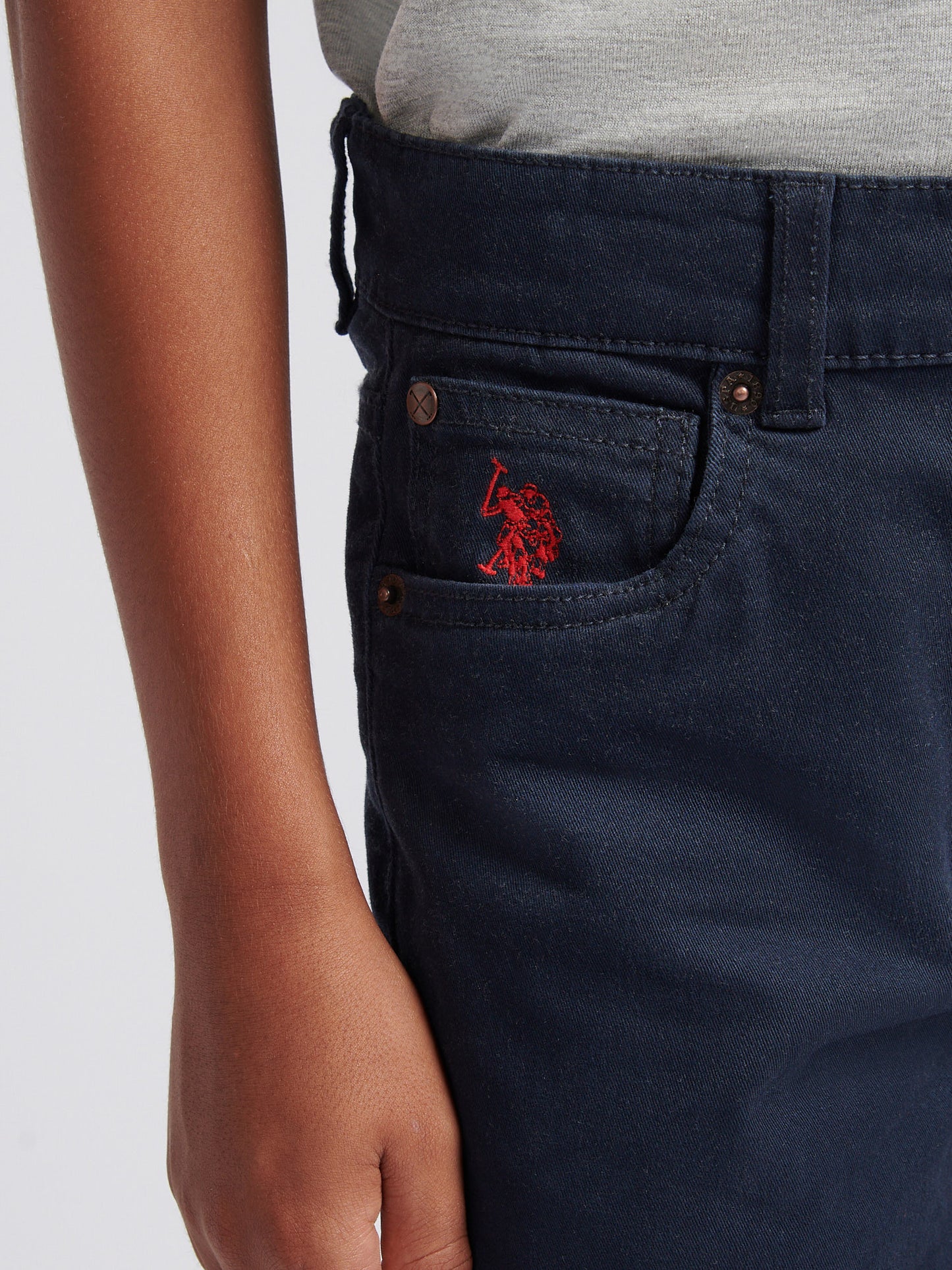 Boys Core 5 Pocket Trouser in Dark Sapphire Navy / Haute Red DHM