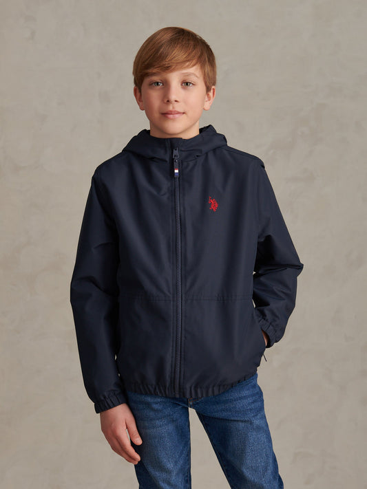 Boys Fleece Lined Windbreaker Jacket Dark Sapphire Navy / Haute Red DHM