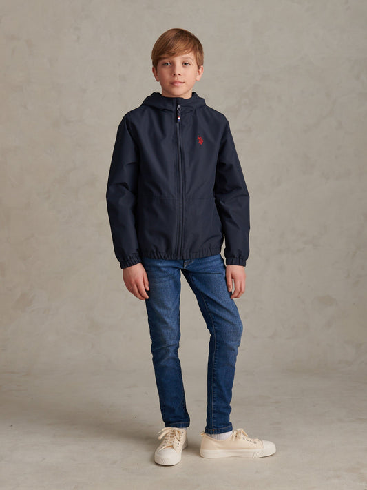 Boys Fleece Lined Windbreaker Jacket Dark Sapphire Navy / Haute Red DHM