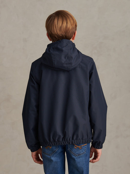 Boys Fleece Lined Windbreaker Jacket Dark Sapphire Navy / Haute Red DHM
