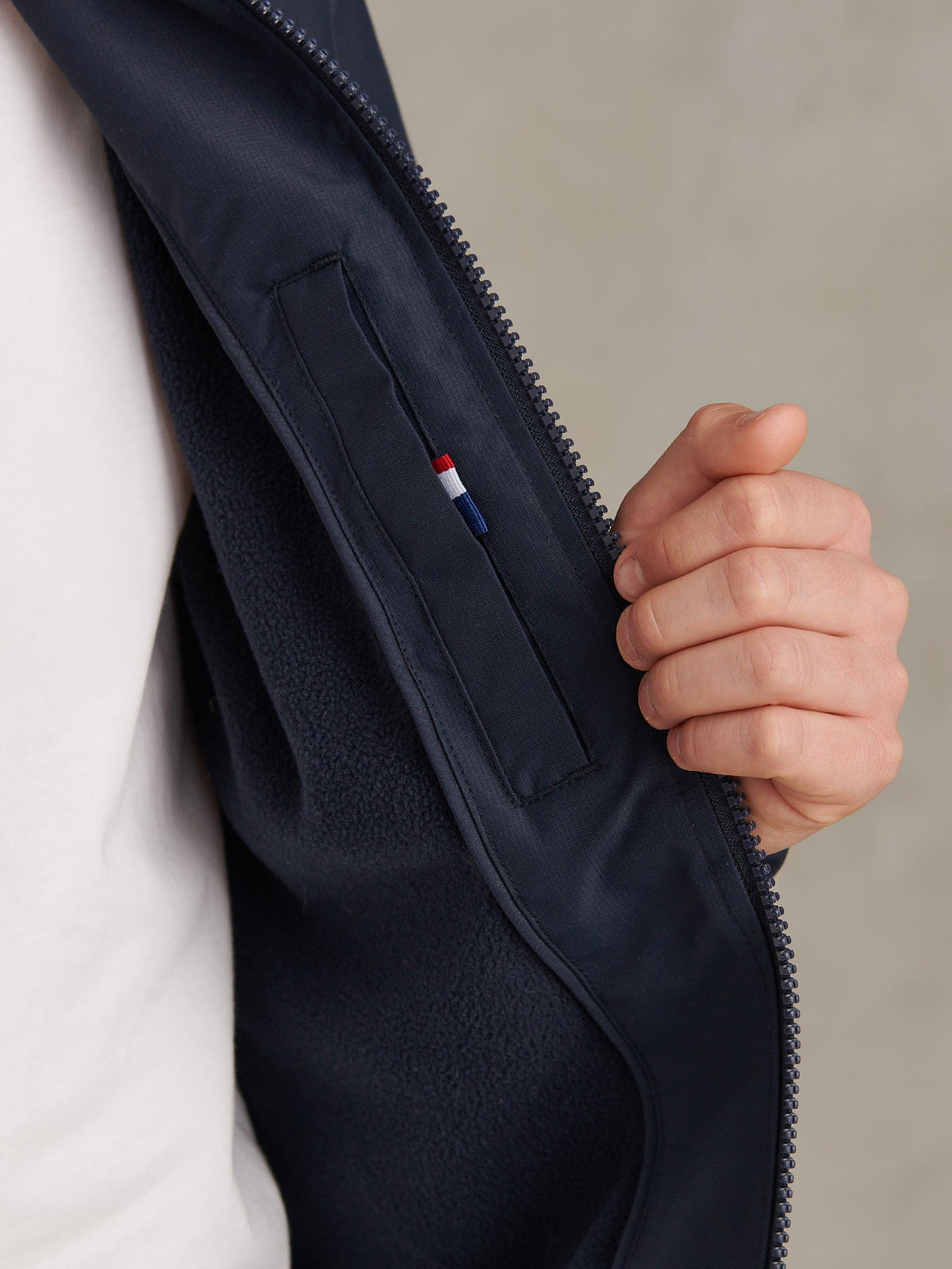 Boys Fleece Lined Windbreaker Jacket Dark Sapphire Navy / Haute Red DHM