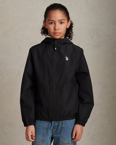 Boys Fleece Lined Windbreaker Jacket Black Bright White DHM