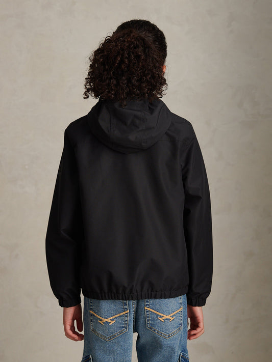 Boys Fleece Lined Windbreaker Jacket Black Bright White DHM