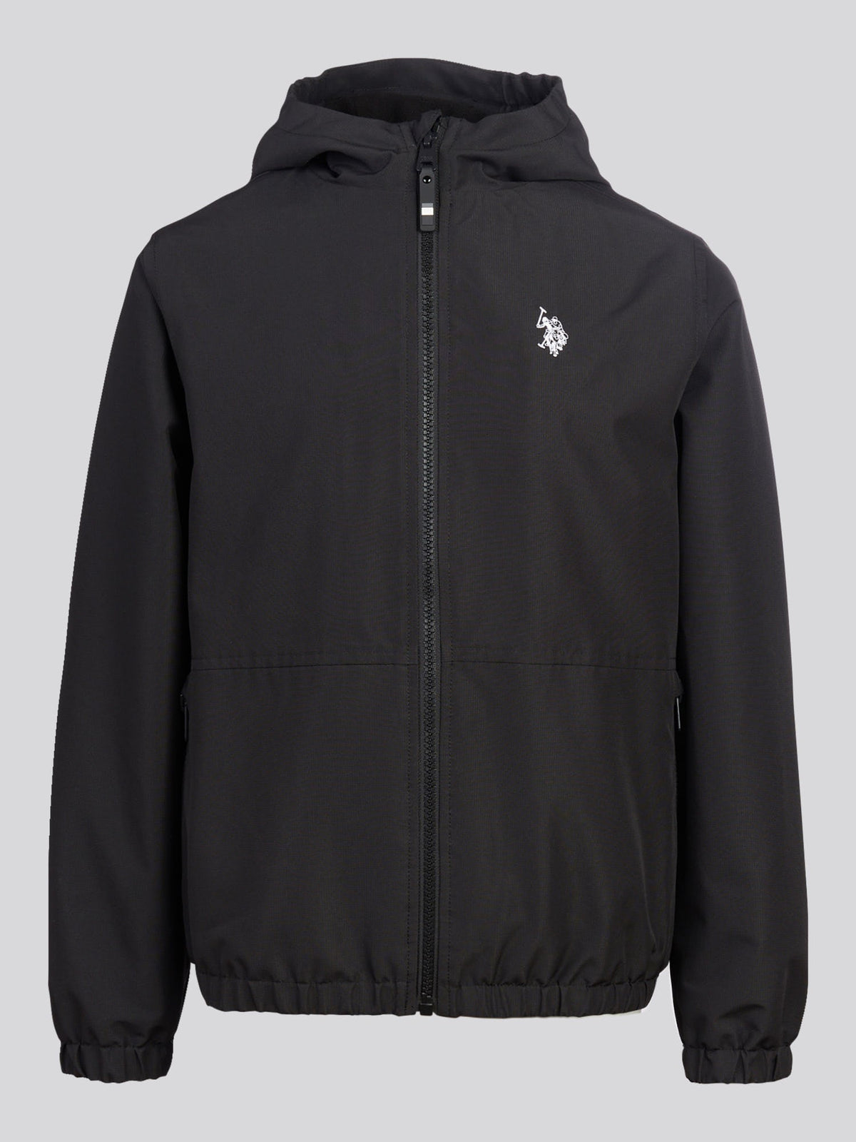 Boys Fleece Lined Windbreaker Jacket Black Bright White DHM