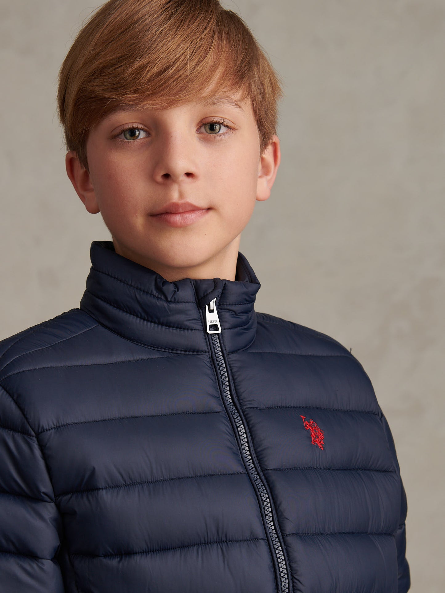 Boys Lightweight Quilted Jacket Dark Sapphire Navy / Haute Red DHM