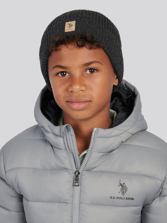 Boys Signature Double Horsemen Knit Beanie in Charcoal marl SB-60 B