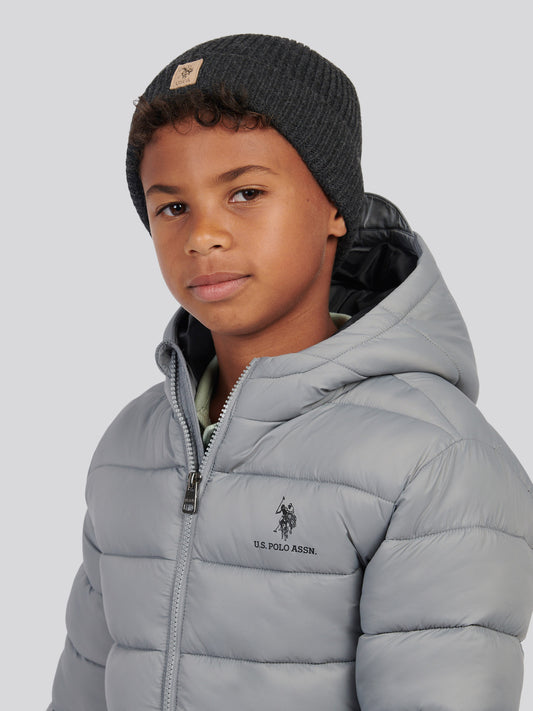 Boys Signature Double Horsemen Knit Beanie in Charcoal marl SB-60 B