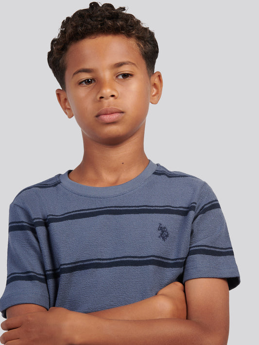 Boys Terry Stripe T-Shirt in Vintage Indigo