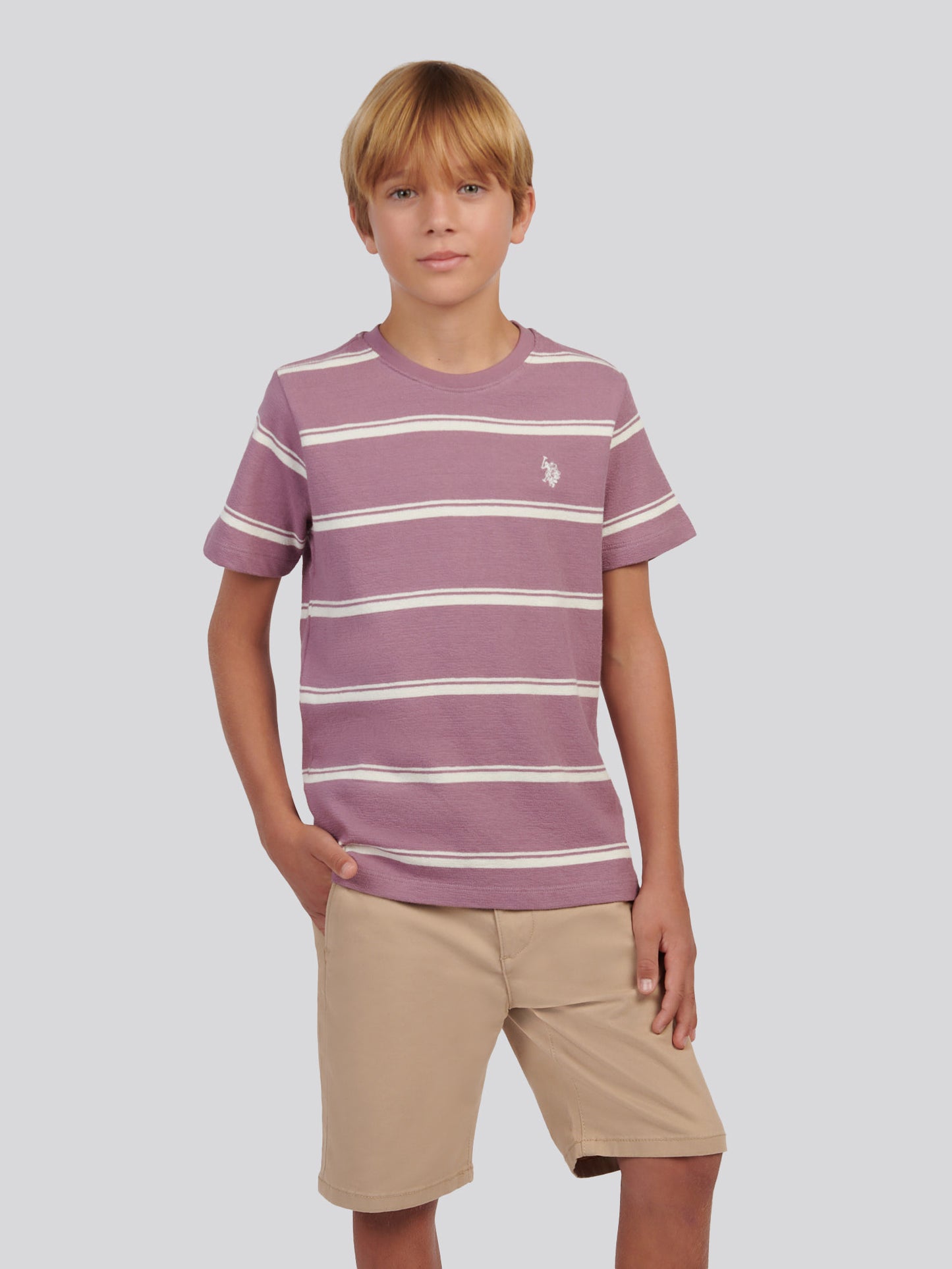 Boys Terry Stripe T-Shirt in Elderberry