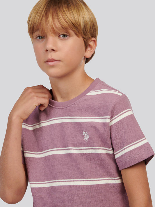 Boys Terry Stripe T-Shirt in Elderberry