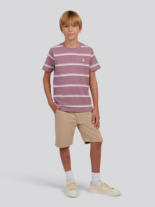Boys Terry Stripe T-Shirt in Elderberry