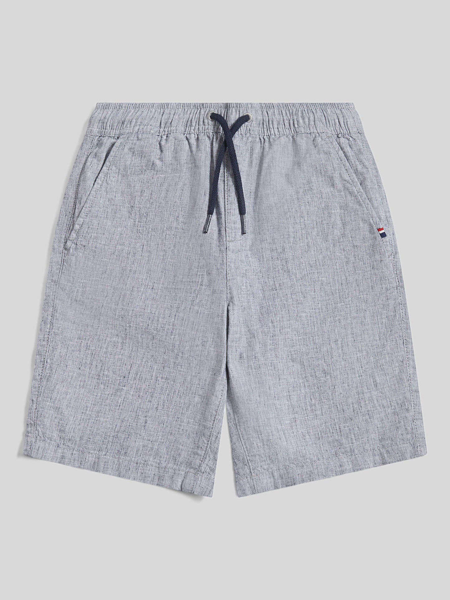 Boys Linen Blend Yarn Dyed Drawstring Short in Dark Sapphire Navy / Moonlight Blue DHM