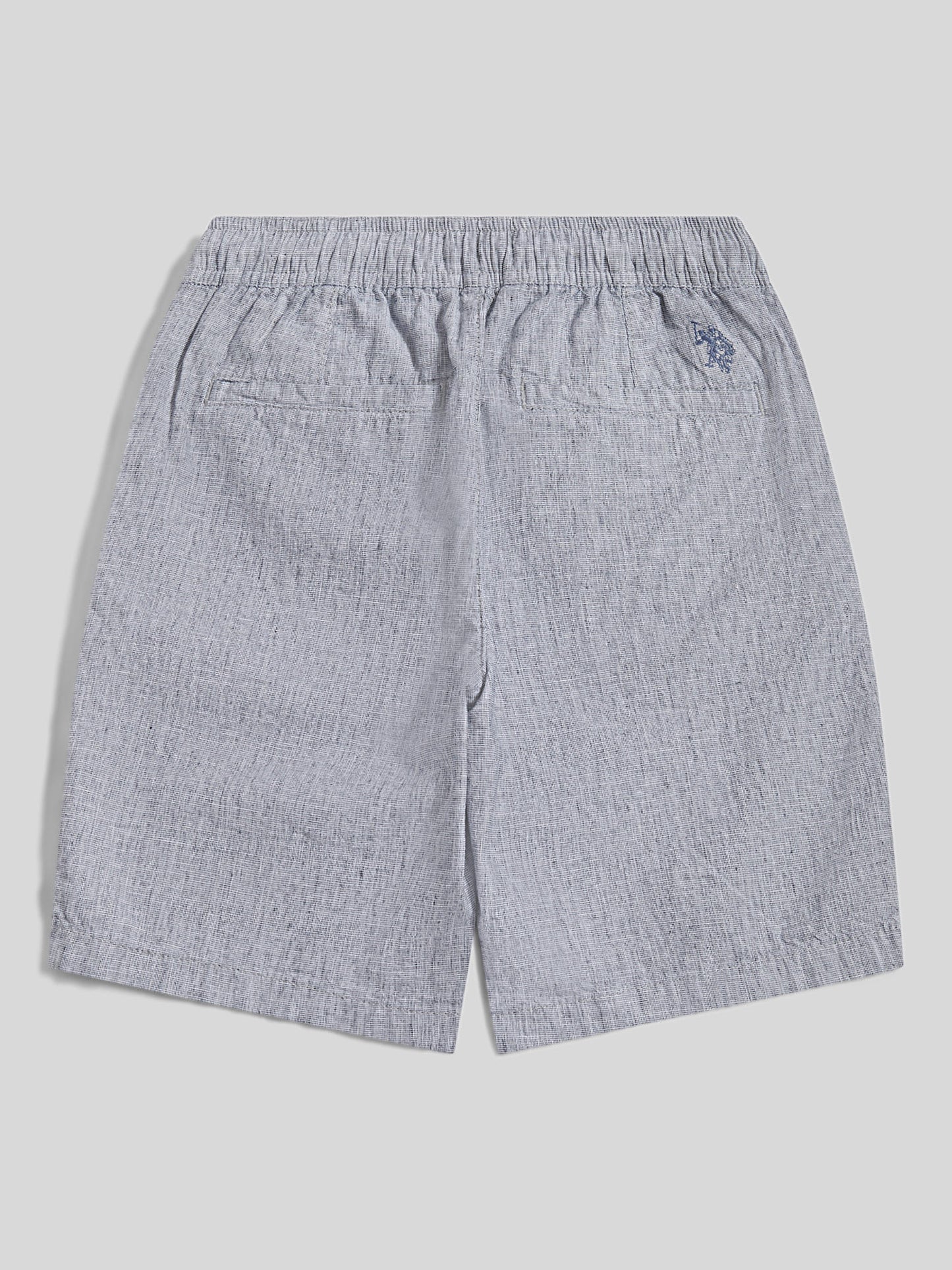 Boys Linen Blend Yarn Dyed Drawstring Short in Dark Sapphire Navy / Moonlight Blue DHM