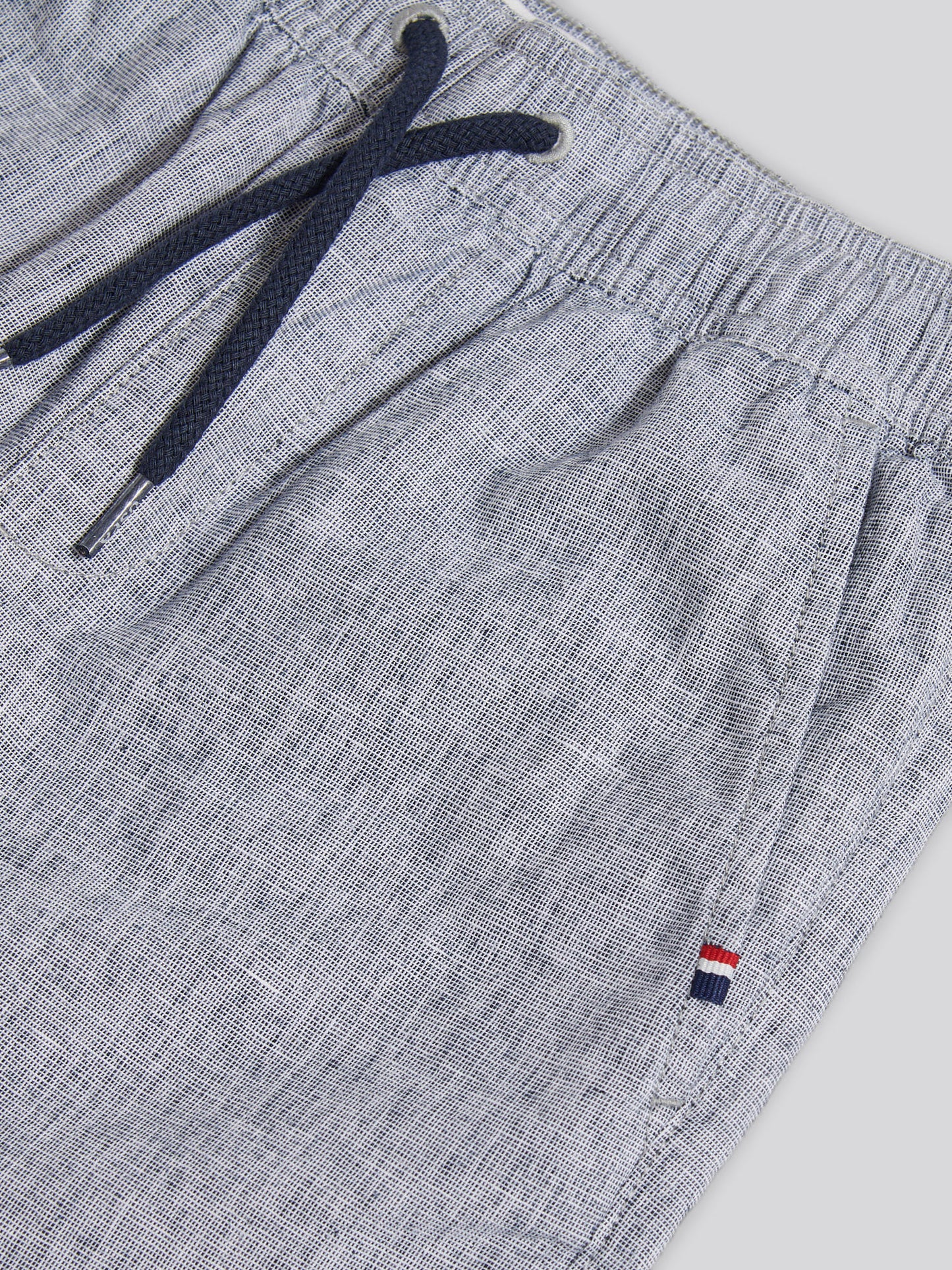 Boys Linen Blend Yarn Dyed Drawstring Short in Dark Sapphire Navy / Moonlight Blue DHM