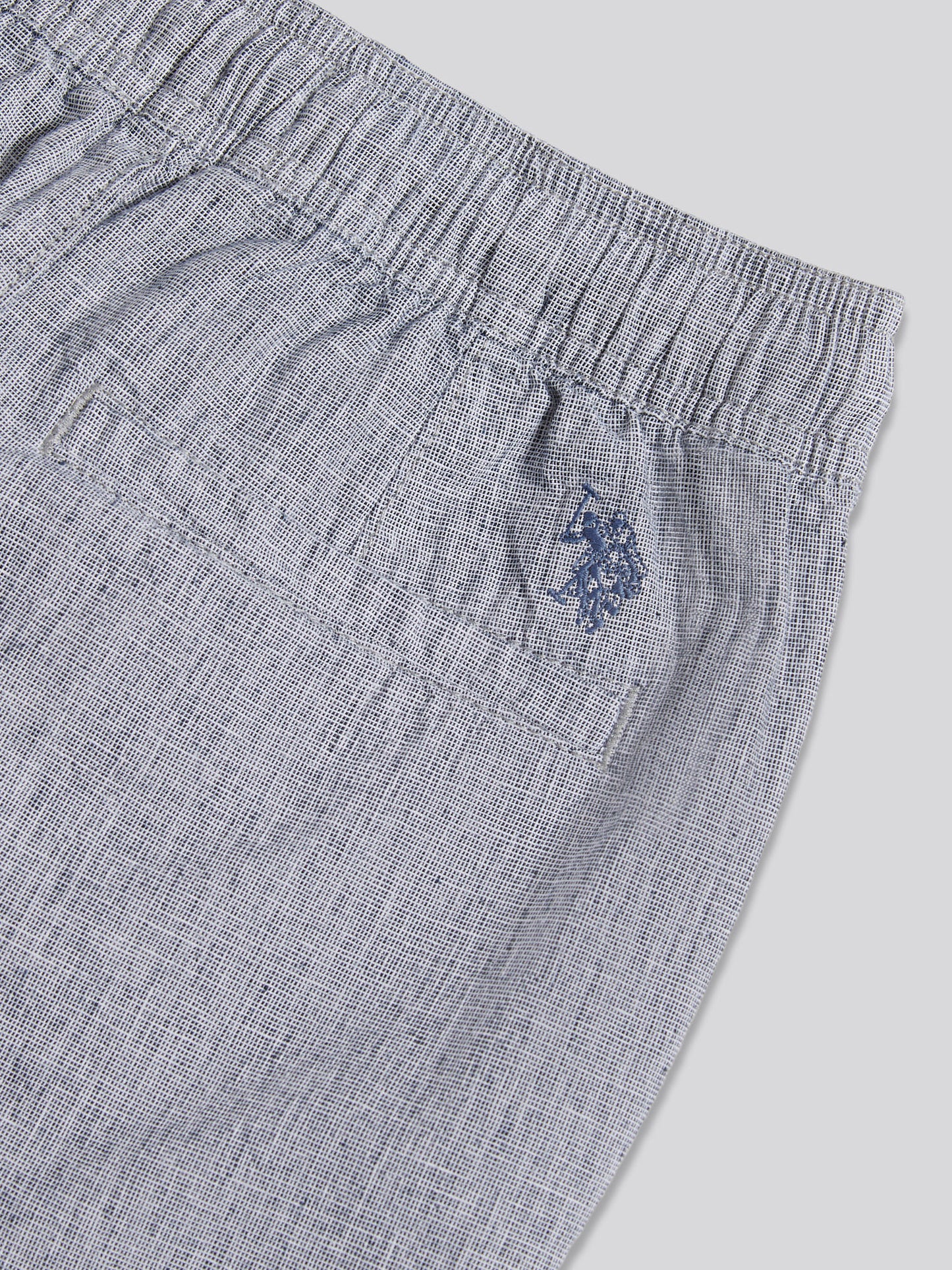 Boys Linen Blend Yarn Dyed Drawstring Short in Dark Sapphire Navy / Moonlight Blue DHM