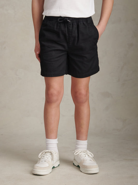 Boys Cotton Twill Drawstring Short in Black