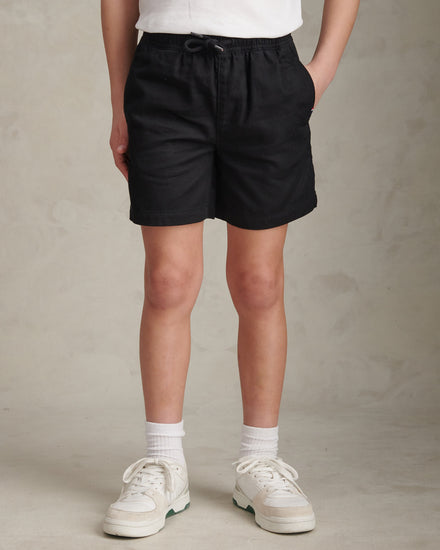 Boys Cotton Twill Drawstring Short in Black