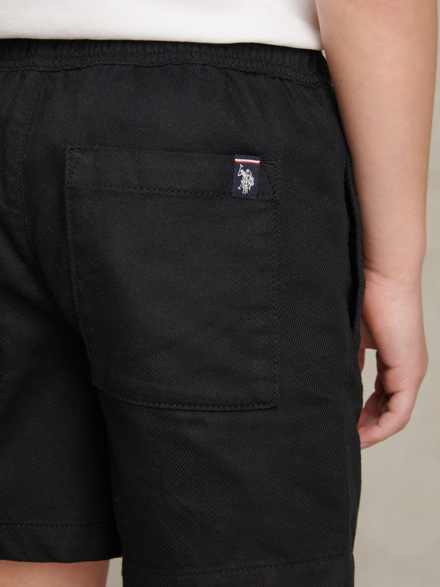 Boys Cotton Twill Drawstring Short in Black