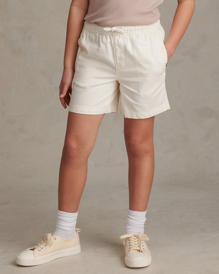 Boys Cotton Twill Drawstring Short in Whisper White