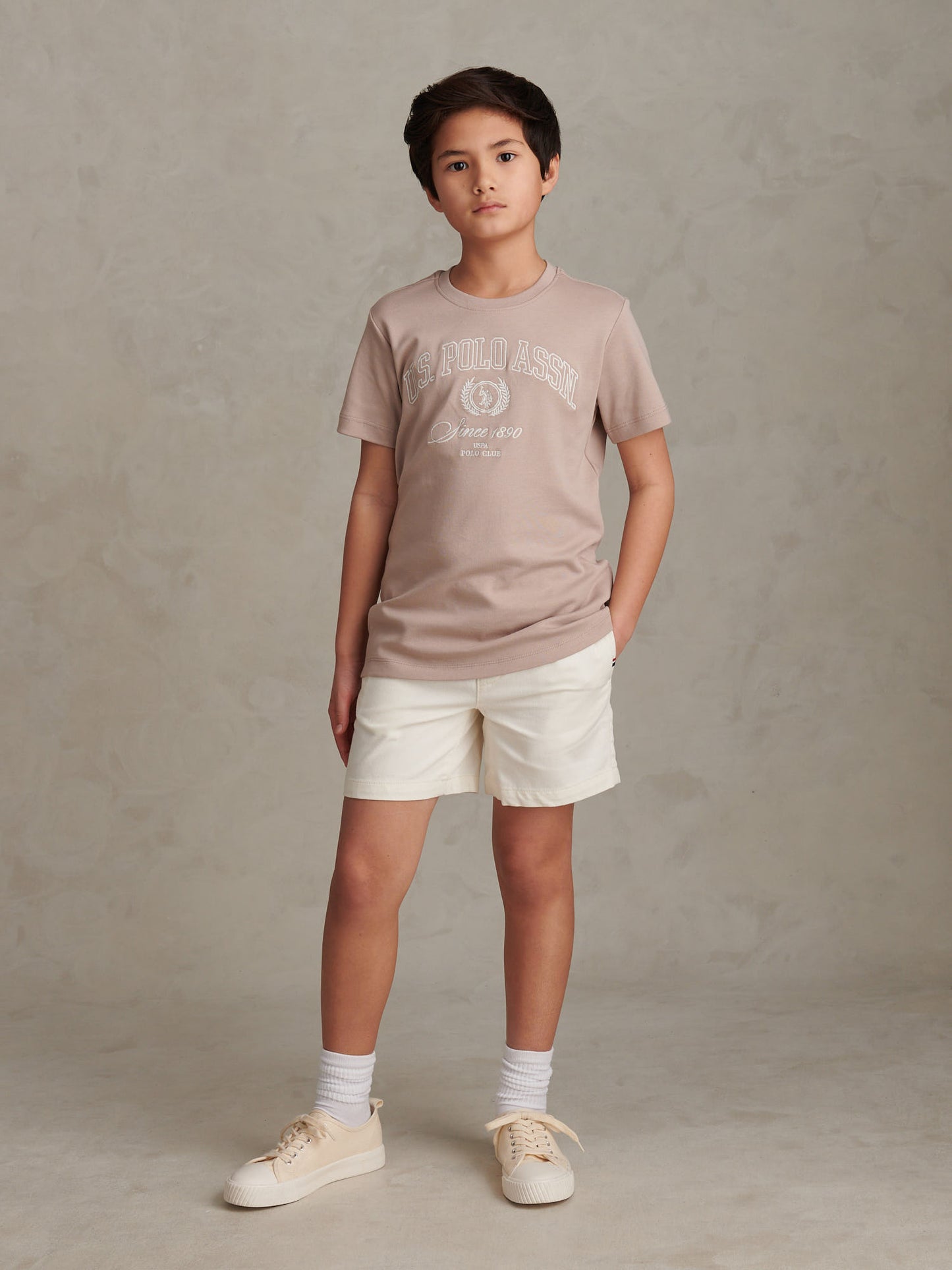 Boys Cotton Twill Drawstring Short in Whisper White